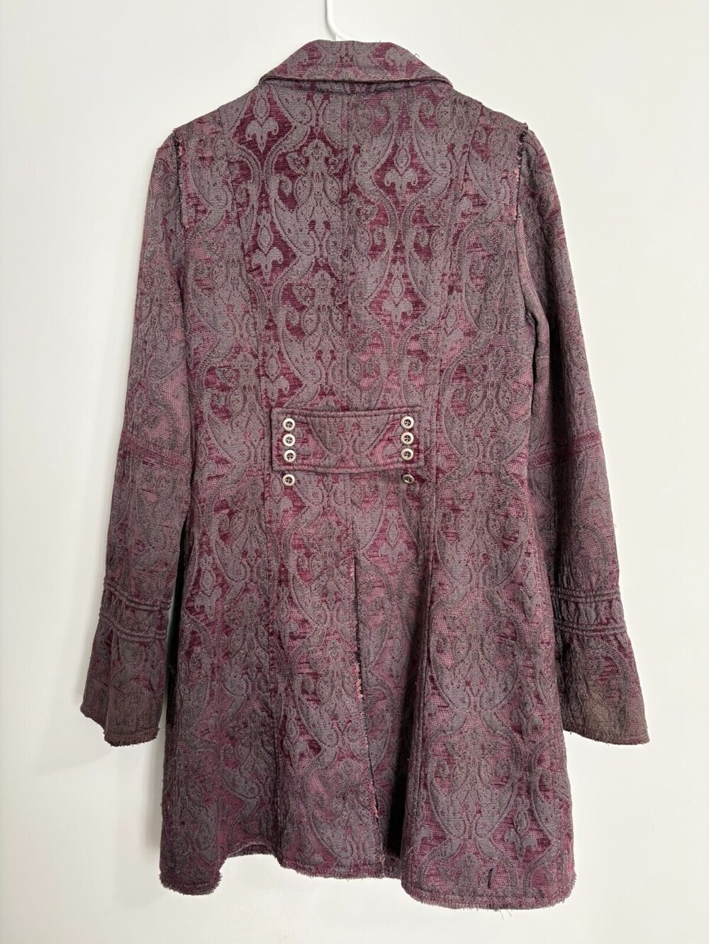 Free People Jacquard Brocade Tapestry Coat Sz 8 Purple Boho Chic Button Pockets - Picture 2 of 9